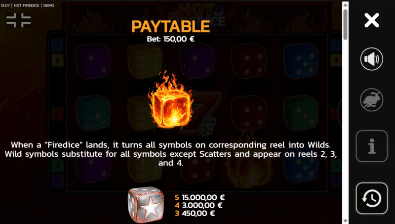 Hot Fire Dice - symbole i Scatter Pays na planszy